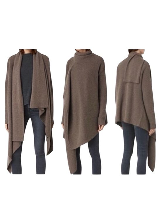 All Saints Sweaters - ALLSAINTS Lori Blanket Cardigan Oversized Wool Cashmere Asymmetrical Drape M/L